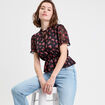 Blouse col V manches courtes noir femme
