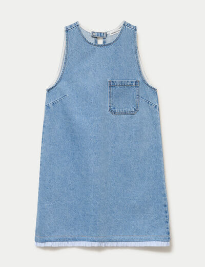 Robe droite courte en jean sans manches denim bleach femme