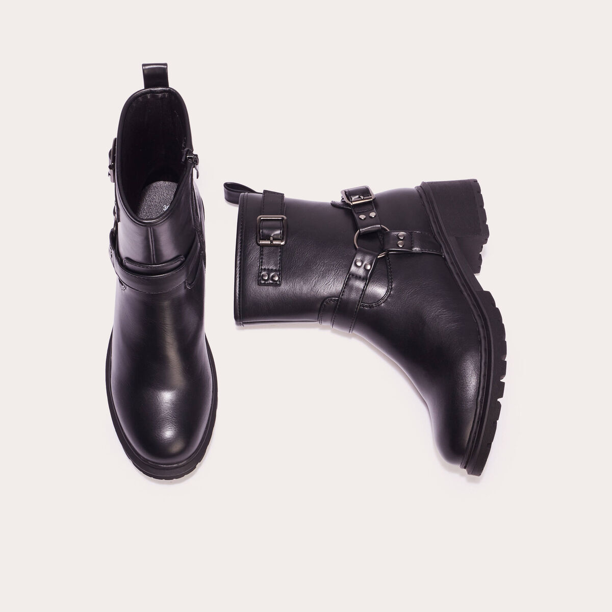 Bottines brides anneaux noir femme
