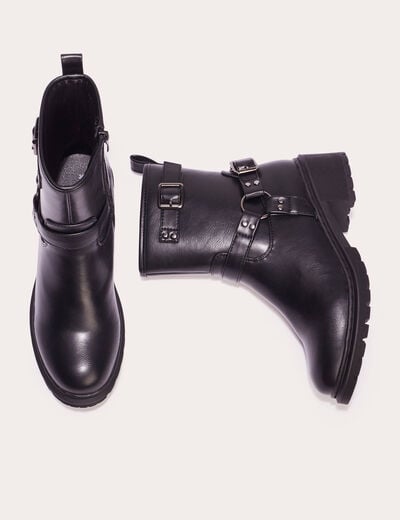Bottines brides anneaux noir femme