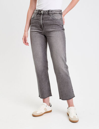Jeans droit taille haute denim gris femme