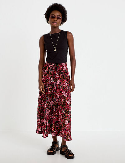 Jupe longue &eacute;vas&eacute;e satin&eacute;e noir femme