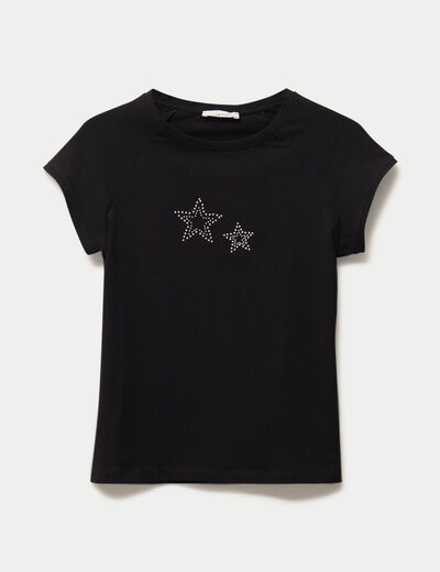 T-shirt ajust&eacute; court col rond noir femme