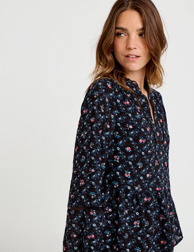 Chemise col v manches longues noir femme