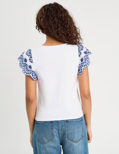T-shirt manches brodées blanc femme