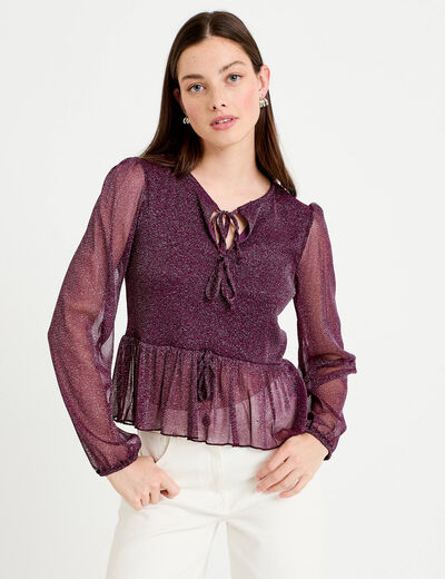 Blouse manches longues prune femme