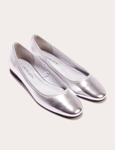 Ballerines bouts carrés gris argent femme