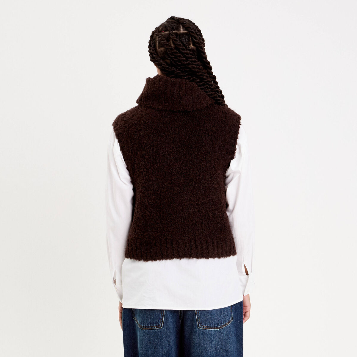 Pull 2-en-1 col amovible marron fonc&eacute; femme