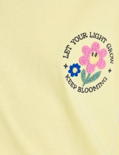 T-shirt bouclettes manches courtes jaune pastel femme