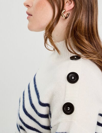 Pull col montant ecru femme