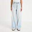 Jean wide leg taille haute Petite denim bleach femme