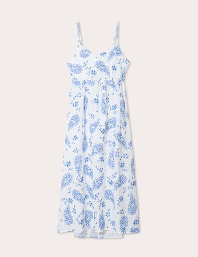 Robe longue évasée bretelles blanc femme
