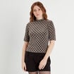 T-shirt col montant beige femme