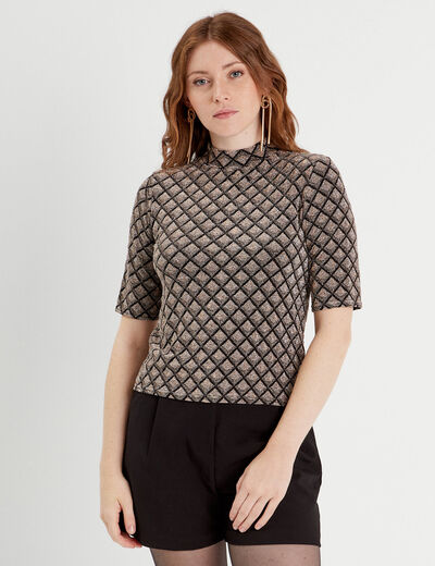 T-shirt col montant beige femme