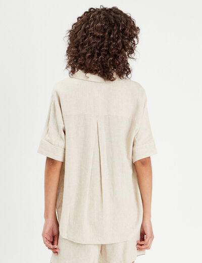 Chemise droite contenant du lin beige femme