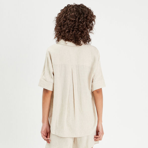 chemise droite contenant du lin beige femme Chemise droite contenant du lin beige femme