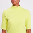 T-shirt côtelé col montant jaune citron femme