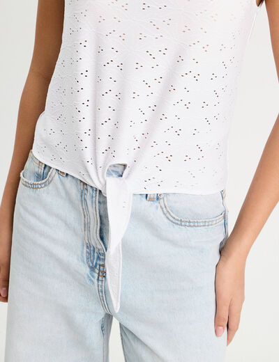 Débardeur cropped noué blanc femme