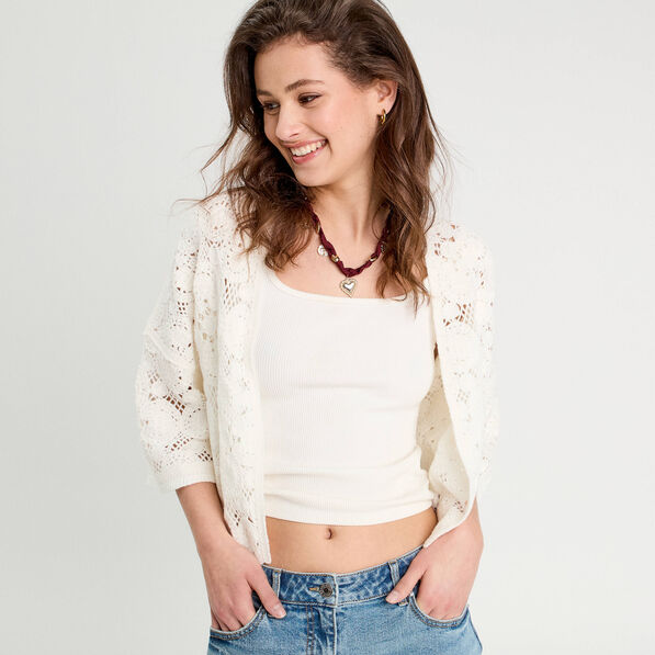 Gilet aspect crochet ecru femme