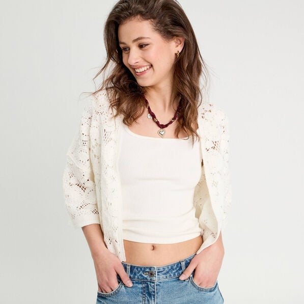 gilet aspect crochet ecru femme Gilet aspect crochet ecru femme