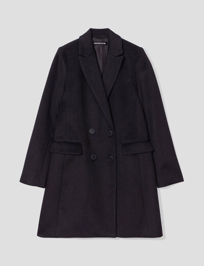Manteau droit boutonné noir femme