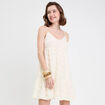 Robe courte évasée col v à bretelles ecru femme