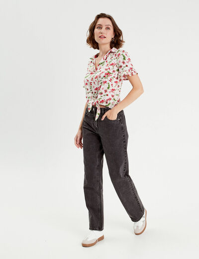 Chemise manches courtes nouée blanc femme
