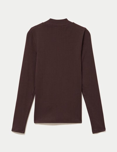 T-shirt ajust&eacute; manches longues marron fonc&eacute; femme