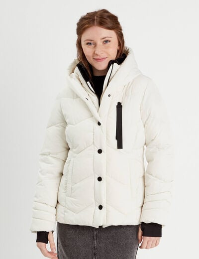 Doudoune doublée à capuche ecru femme