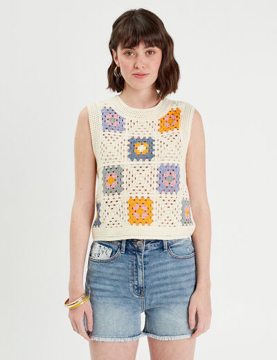 Débardeur macramé ecru femme