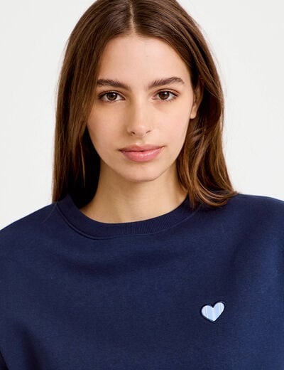 Sweat bi-mati&egrave;re manches longues bleu marine femme