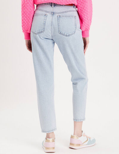 Jeans mom taille haute denim bleach femme