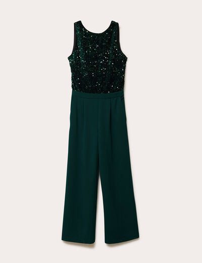 Combinaison effet 2-en-1 &agrave; sequins vert fonc&eacute; femme