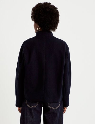 Veste droite col mao manches longues bleu marine femme
