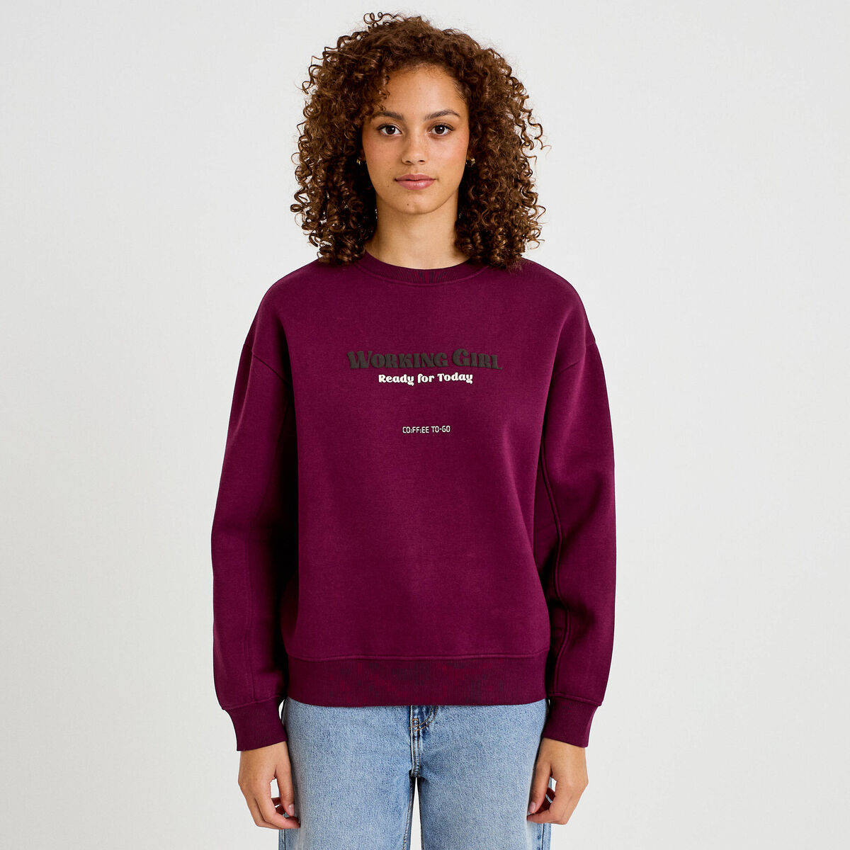 Sweat droit manches longues violet fonc&eacute; femme