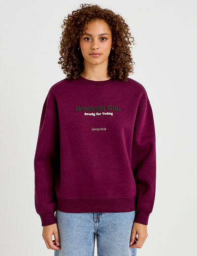 Sweat droit manches longues violet fonc&eacute; femme