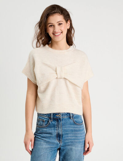 Pull dos devant détail noeud sable femme