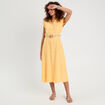 Robe chemise midi contenant du lin jaune femme