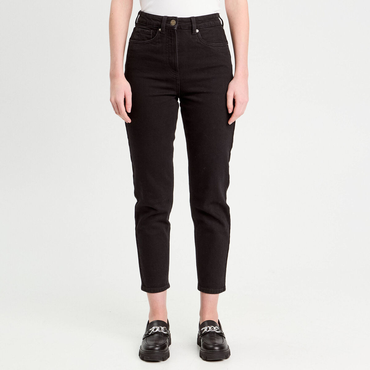 Jeans mom slim stretch denim noir femme