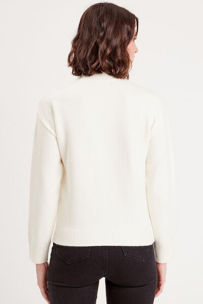 Pull col montant avec torsades ecru femme