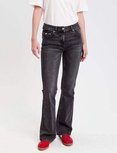Pantalon bootcut ceinture amovible denim noir femme