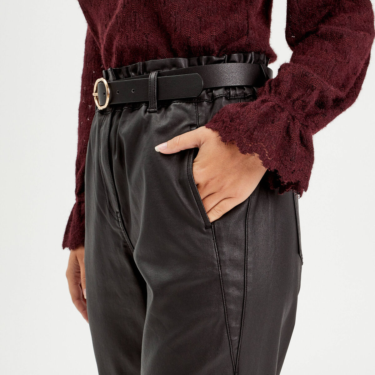 Pantalon slouchy enduit 7/8ème noir femme