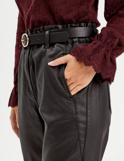 Pantalon slouchy enduit 7/8ème noir femme
