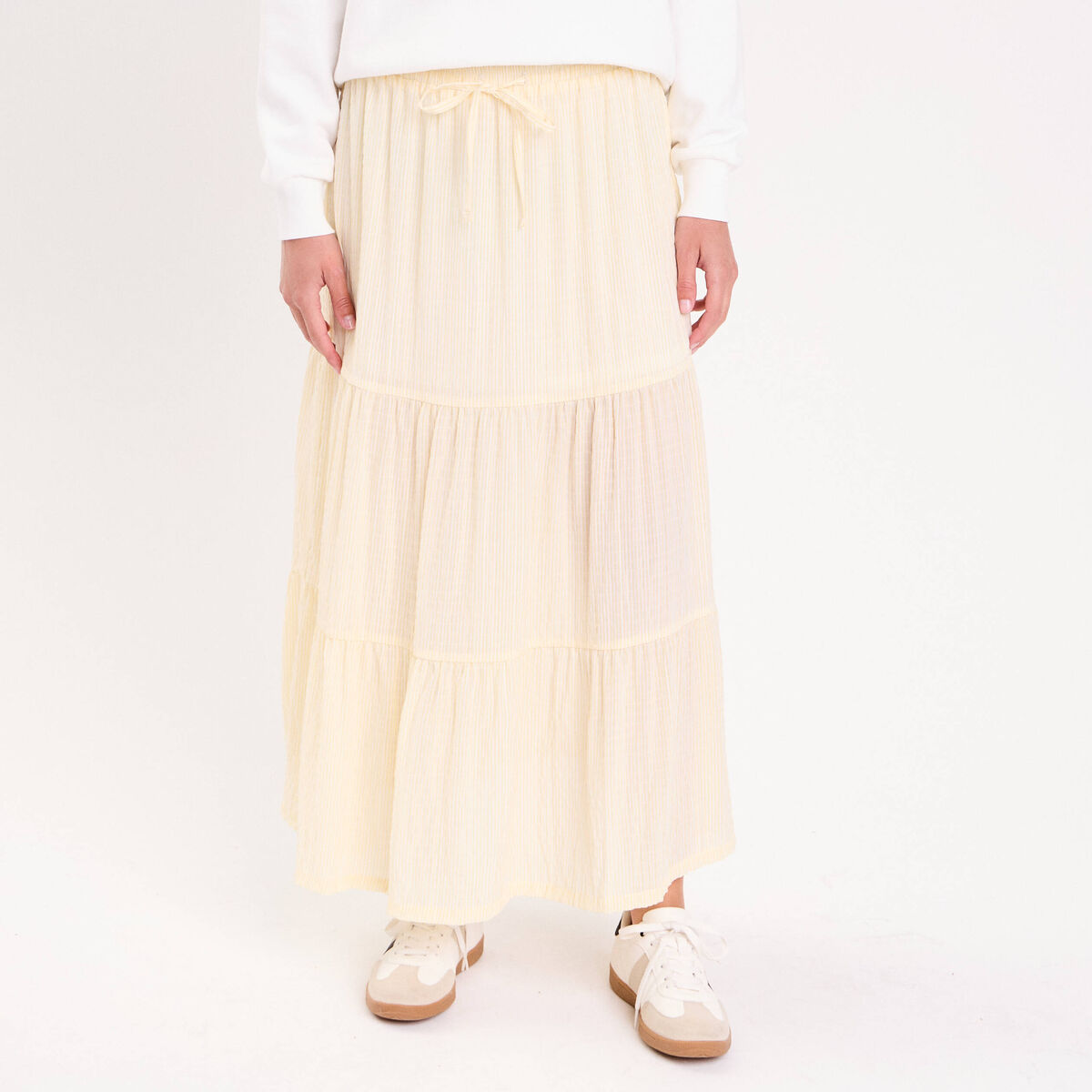 Jupe longue trap&egrave;ze jaune femme
