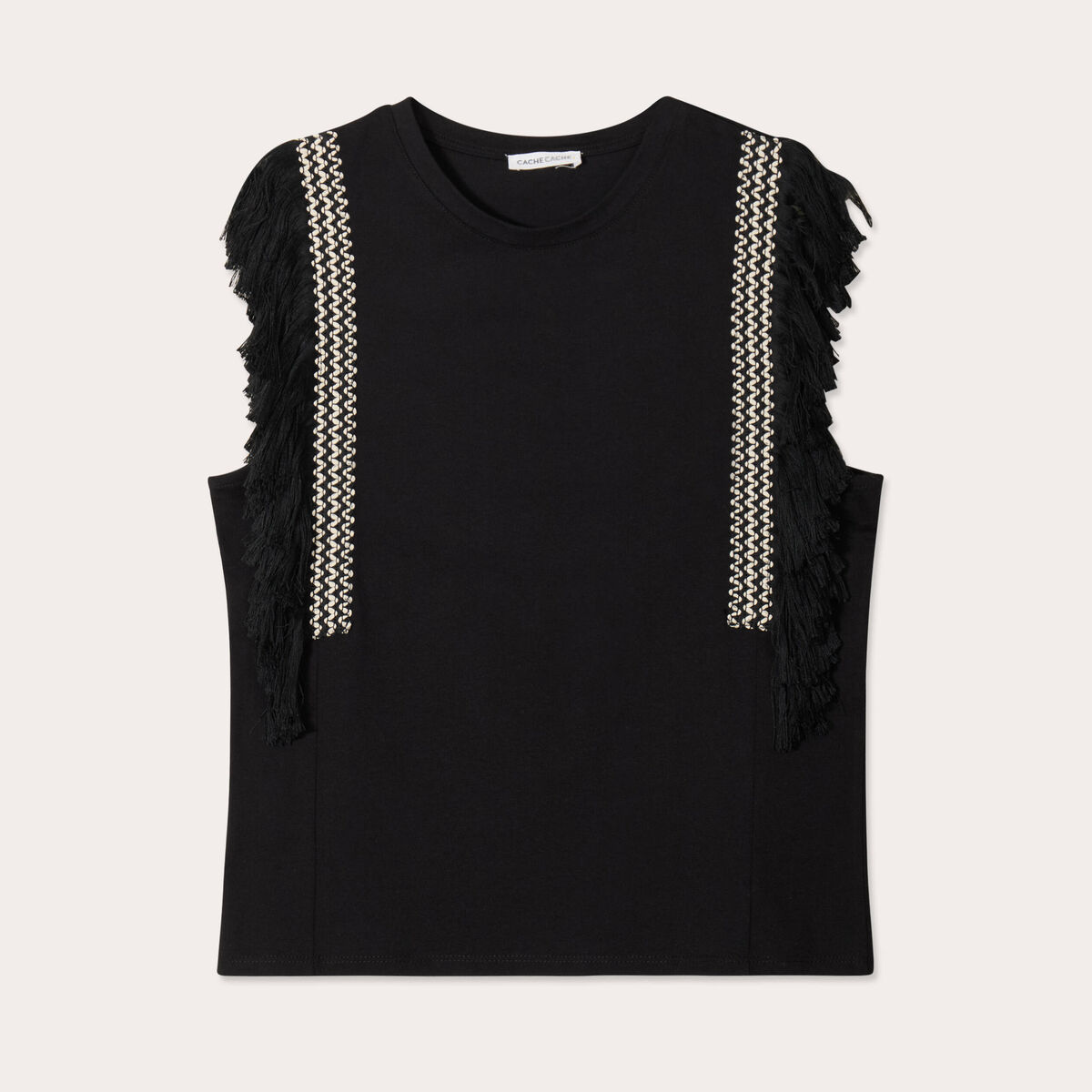 T-shirt avec franges noir femme