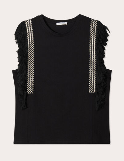 T-shirt avec franges noir femme