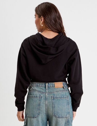 Sweat zippé à capuche noir femme