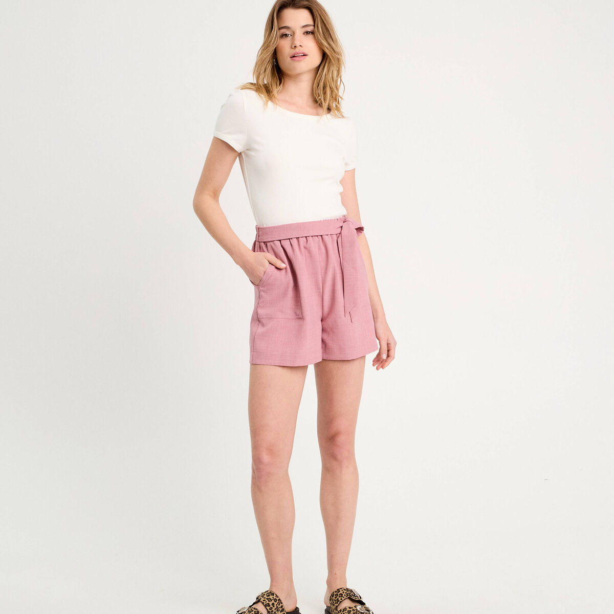 Combishort ceinturée vieux rose femme