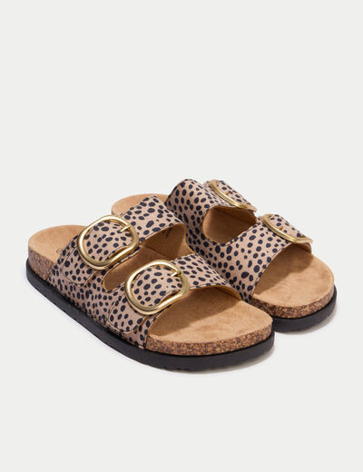 Mules &agrave; sangle aspect daim noir femme