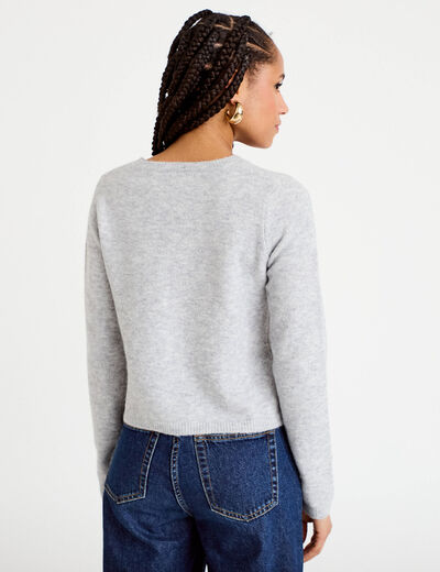 Gilet boutonn&eacute; manches longues gris fonc&eacute; femme